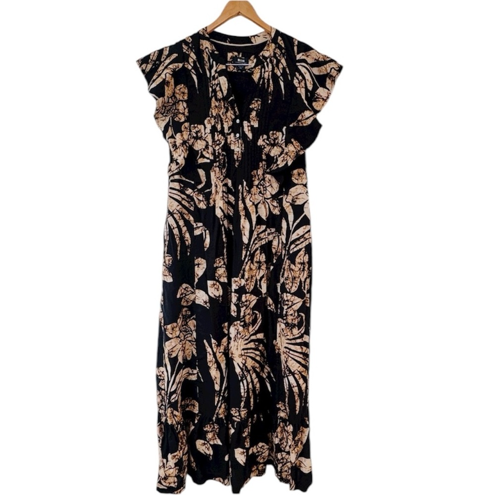 Anthropologie Black Maxi Dress with Tan Floral Motif - Picture 2 of 13